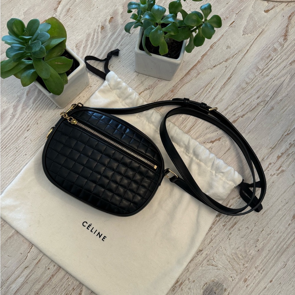 Celine Black Quilted Leather Crossbody Bag with Gold Hardware